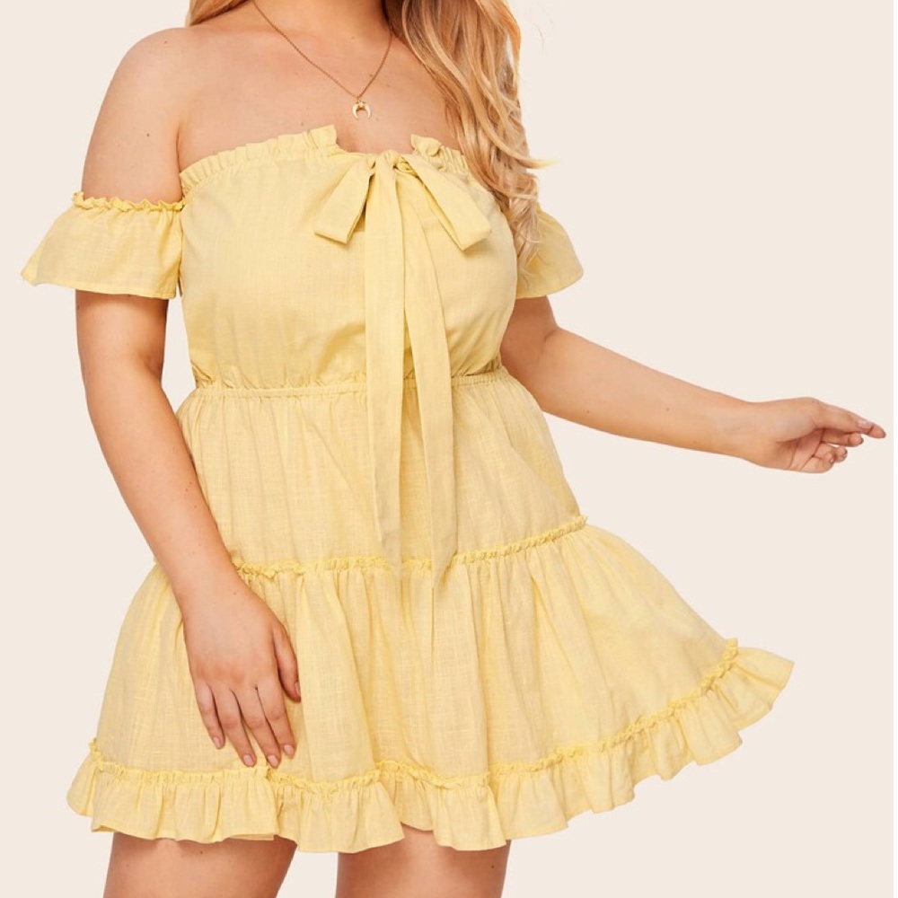 Shein yellow off the shoulder dress